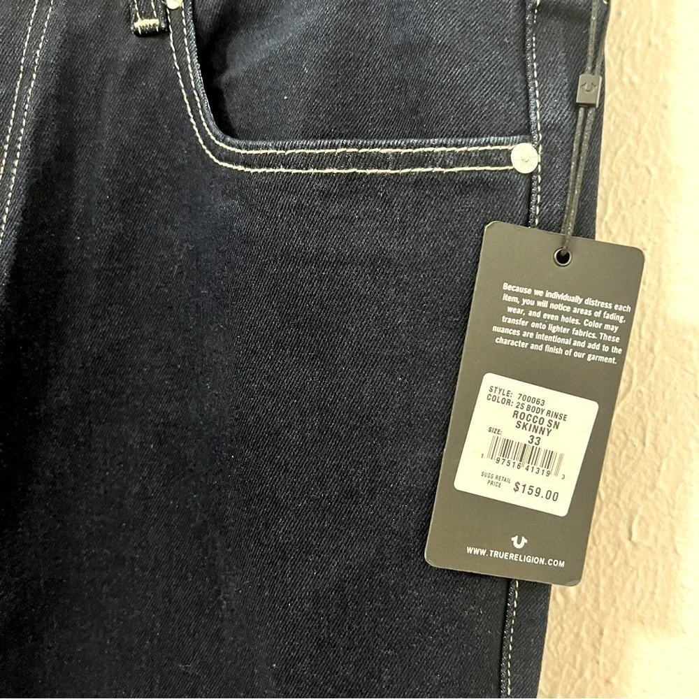 True Religion Jeans Mens Rocco Relaxed Skinny Dark Rinse Size W33 X L32 NWT